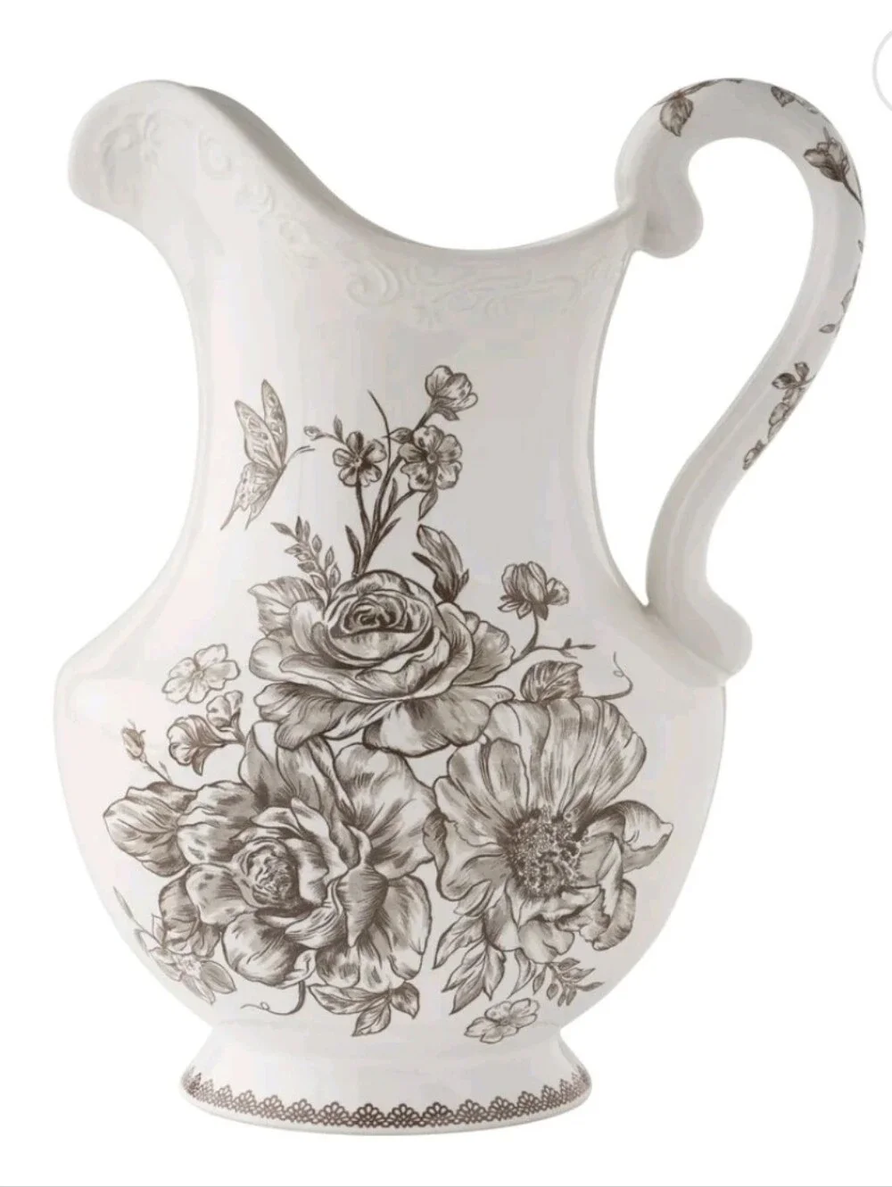 New The Pioneer Woman Agatha Cream Ceramic Floral Pitcher with Brown Bouquet